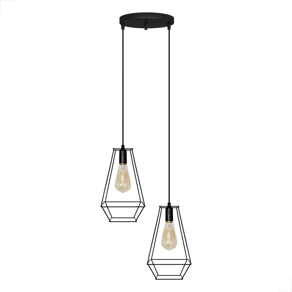 Lustre Pendente Aramado Soft Duplo Canopla Redonda - Preto