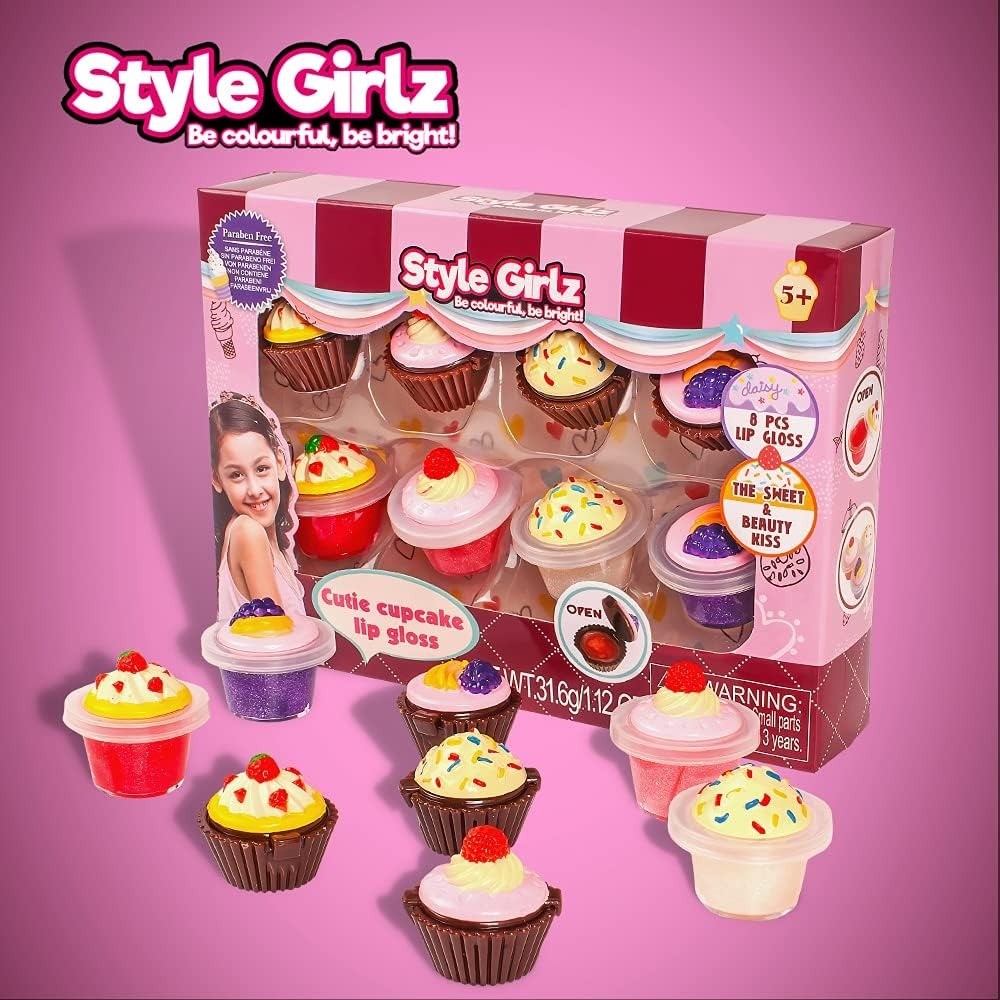 Kit Com 8 Cupcake  Lip Gloss Lip Balm Infantil Kids Hidratante   Labial Makeup Girls Festa de Aniversário das Meninas