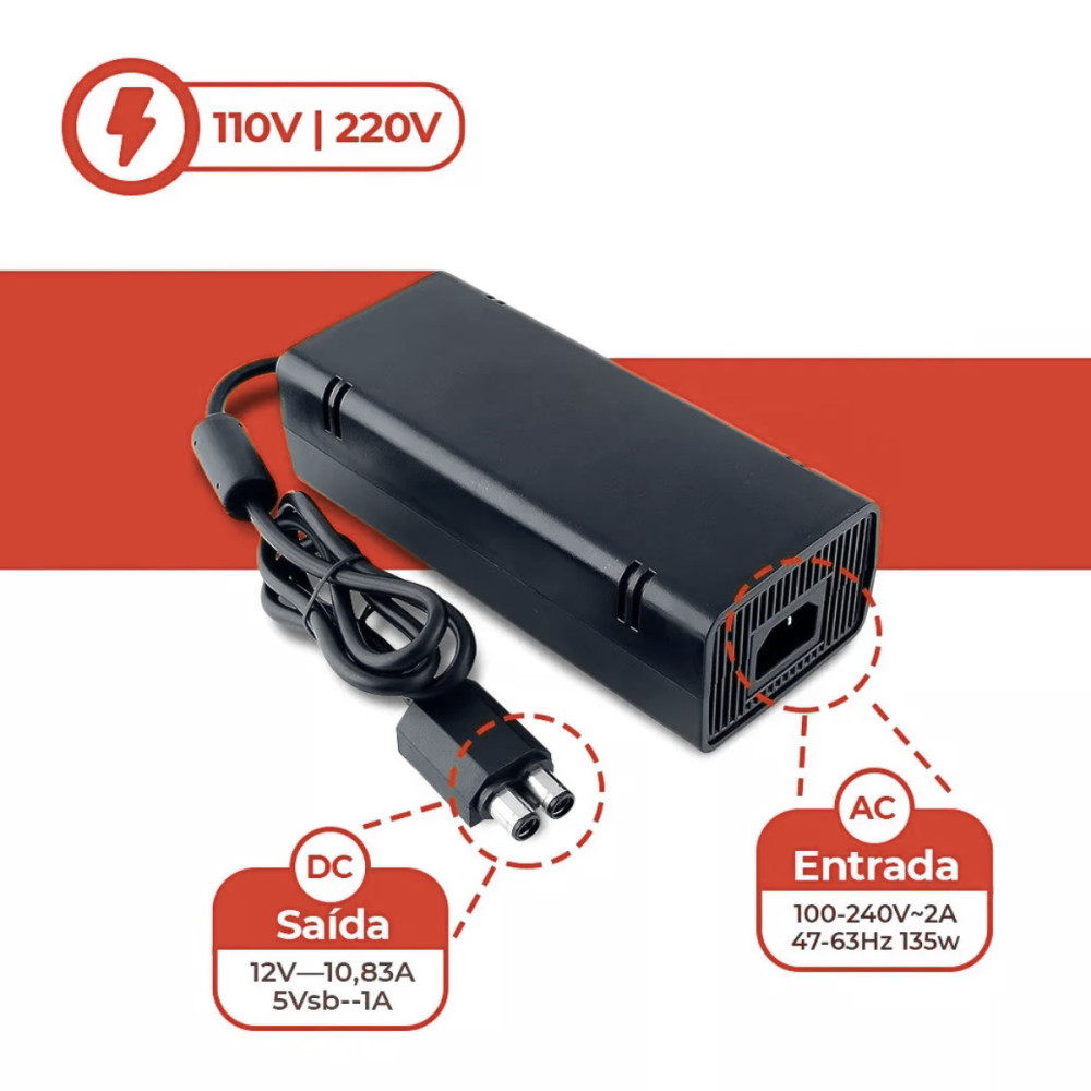 Fonte 2 Pinos para Xbox 360 Slim - Potência Garantida!