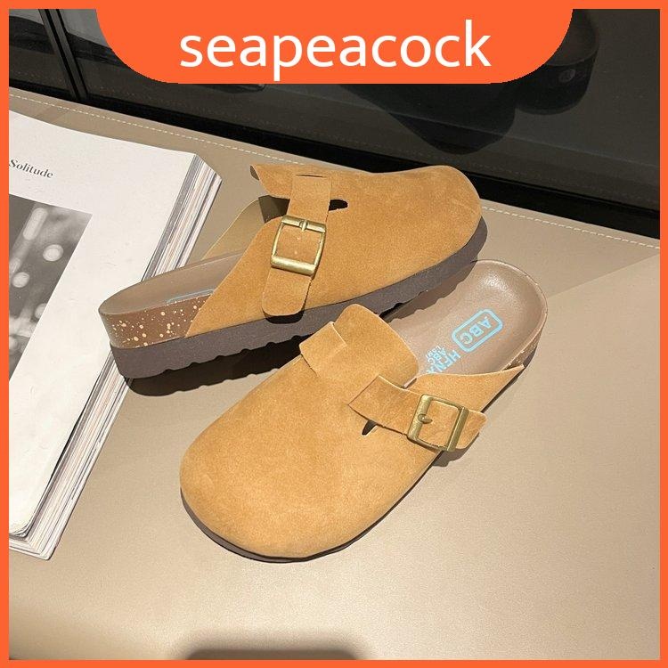 Fivela Britânica Elegante Sapatos Femininos Nova Primavera Outono De Fundo Grosso Toe Deslizamento Em Sandálias Meio Arr