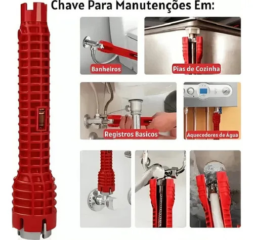 Chave Grifo Instalador Hidráulico 8 Em 1 Multiuso Cano Pia Sifão Torneira Filtro Encanamento