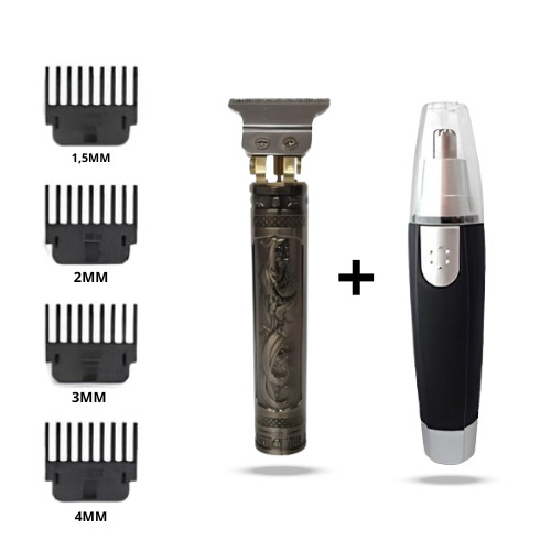 Kit Cuidados Masculinos - Máquina de Cortar Cabelo Acabamento Elétrica Sem Fio Profissional + Aparador de Pelos Nariz