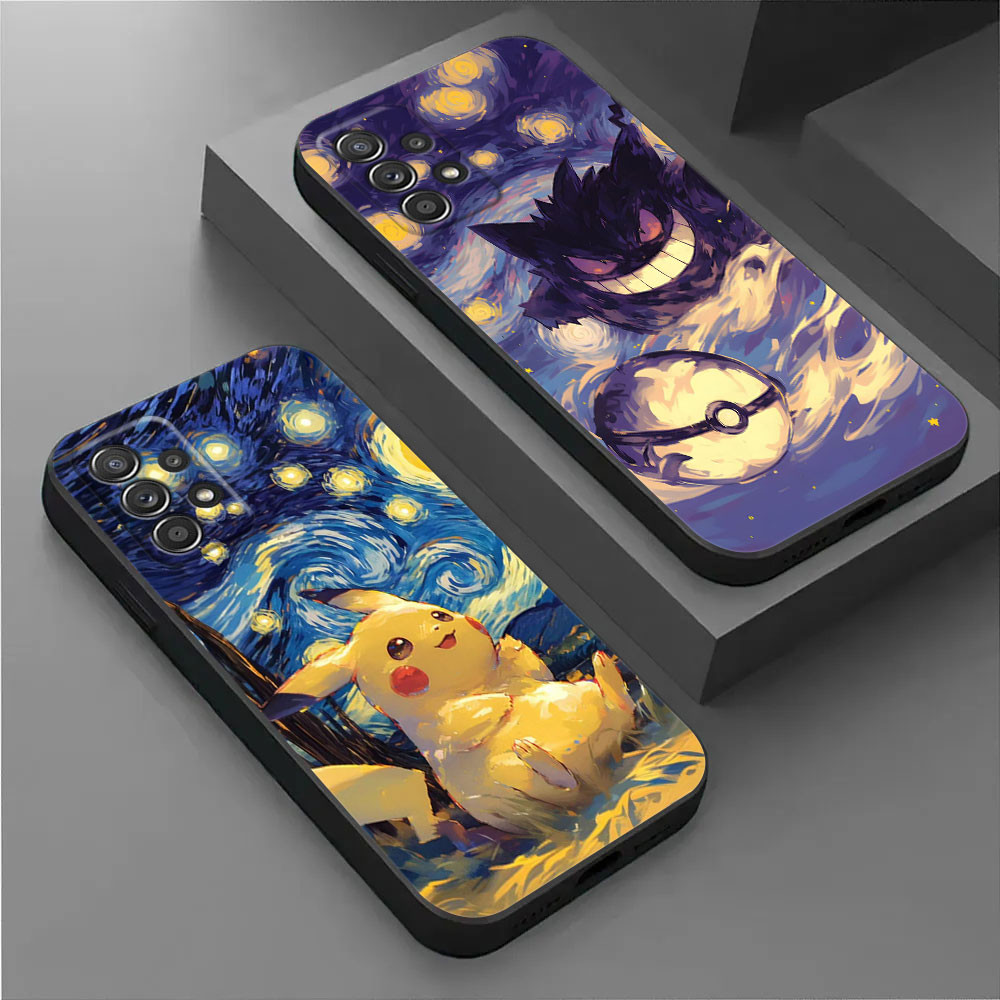 Pikachu Gengar Pokémon Starry Sky Invólucro Para Samsung Galaxy A56 5G A36 A55 A35 A72 A73 A14 A15 A16 A54 A53 A52 A32 A