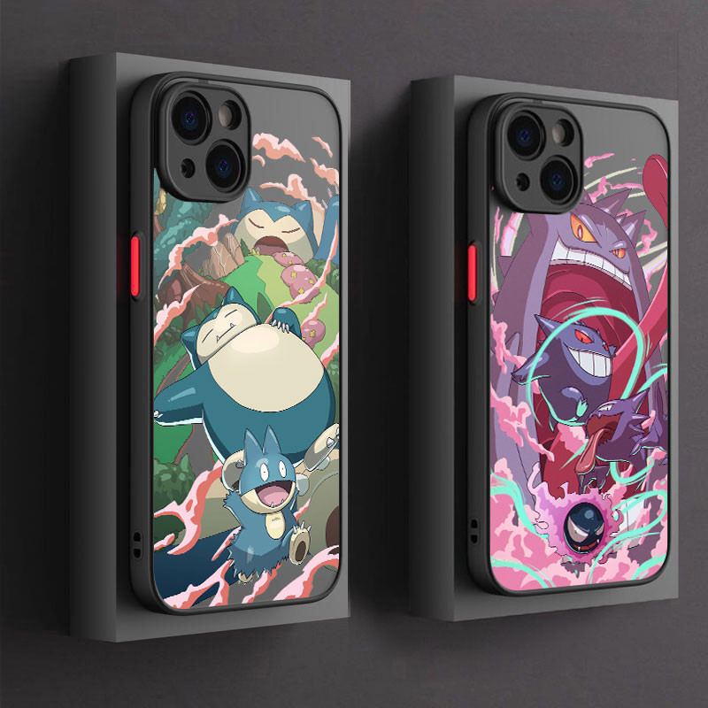 Snorlax Gengar Pokemon Capa De Celular Para iphone 15 11 14 Plus 16 Pro Max 12 13 Mini Silicone 16Pro 15Plus Armadura Transparente Fosca À Prova De Choque