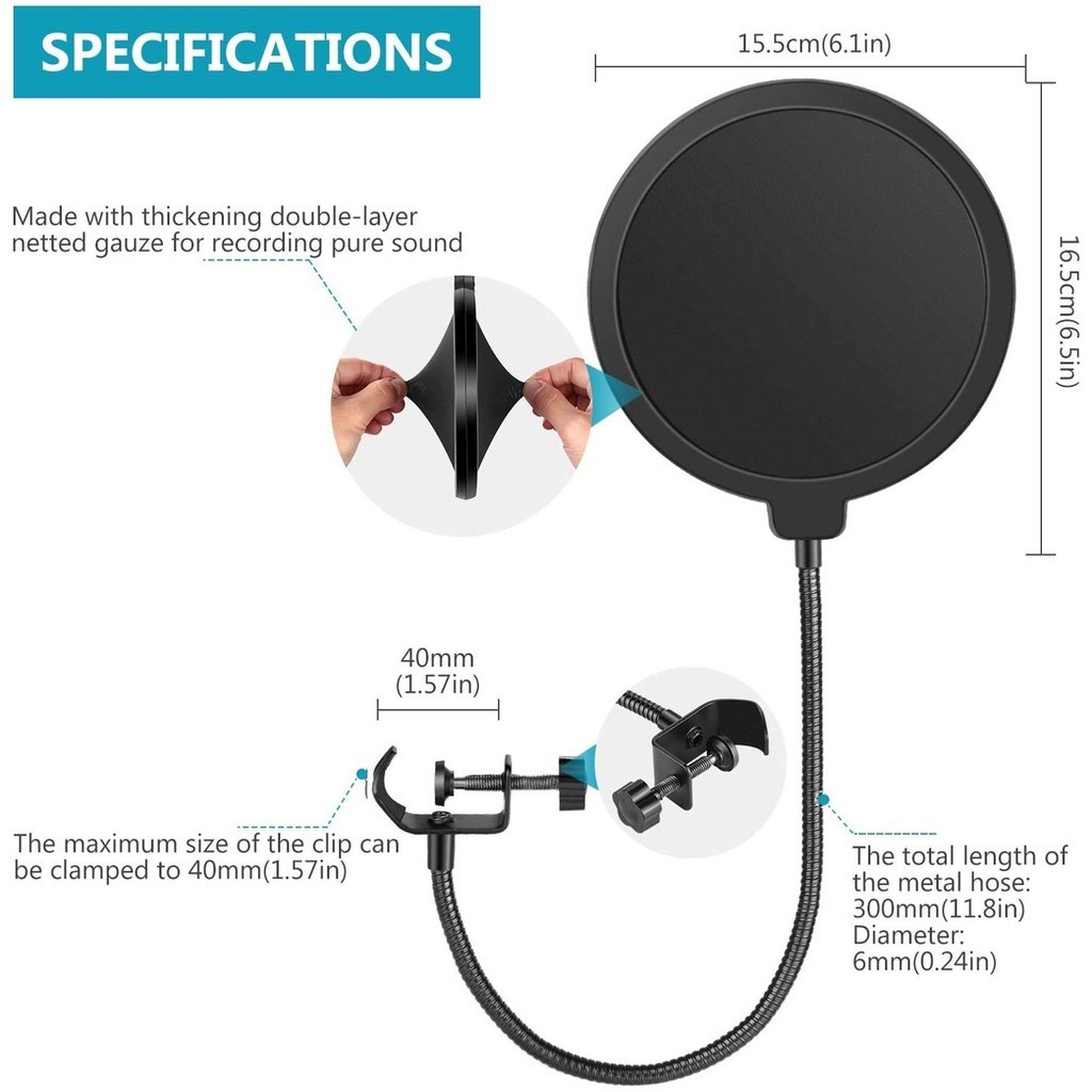 Pop Filter Para Microfone / Filtro Para Microfone Camada Dupla