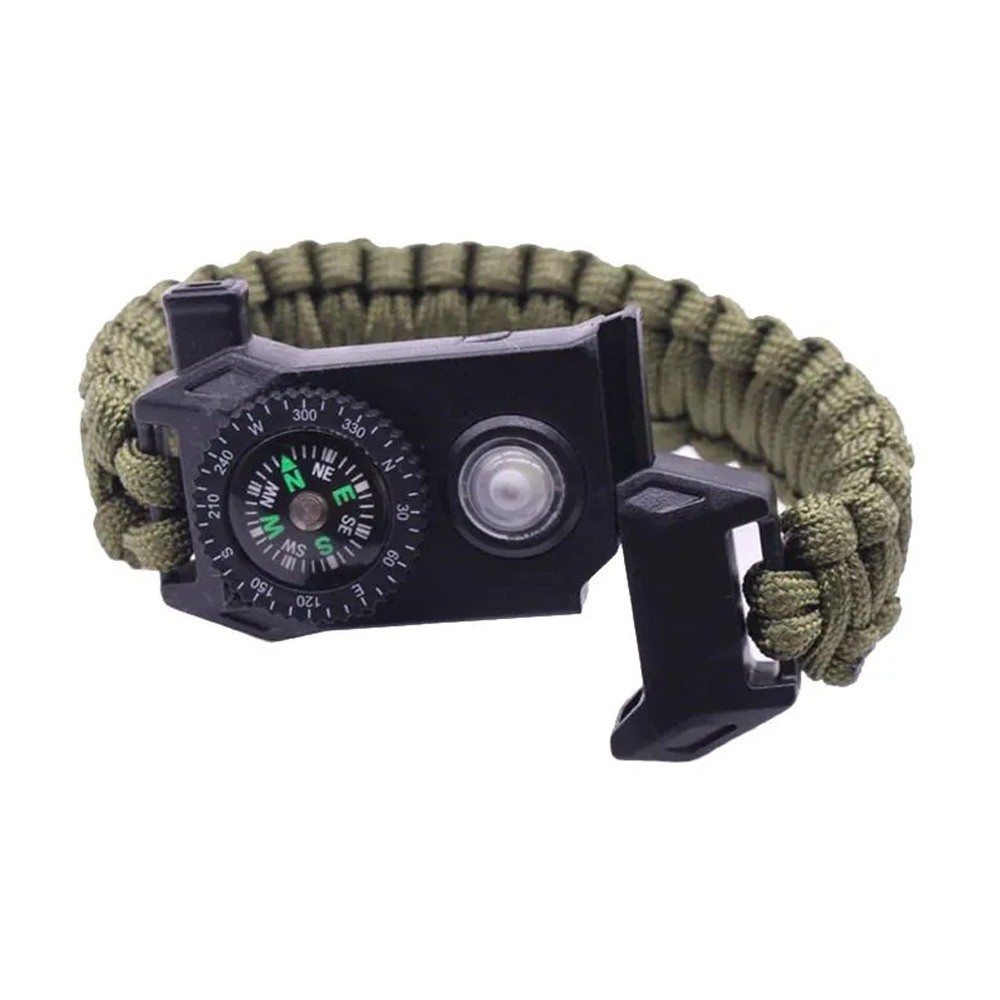 Pulseira Sobrevivência Militar LED SOS Apito Corda Resgate