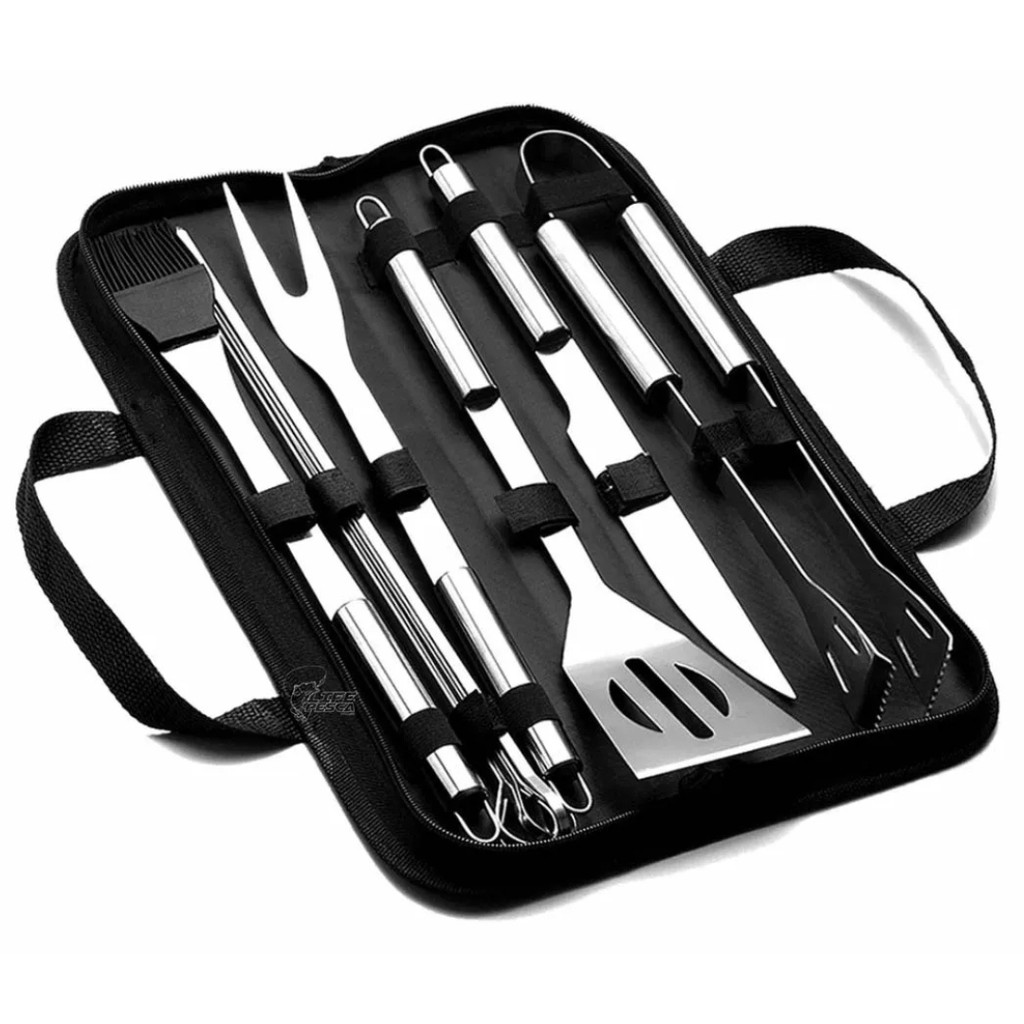 Conjunto de Churrasco De Luxo 9 Peças Inox Profissional C/ Maleta - BM-F1026