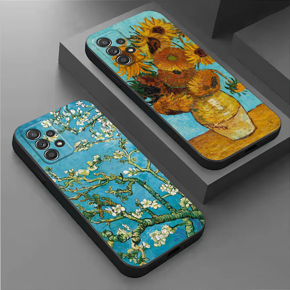 Van Gogh Amêndoa Flores Girassol Estrelado Invólucro Para Samsung Galaxy A56 5G A36 A55 A35 A72 A73 A14 A15 A16 A54 A53 