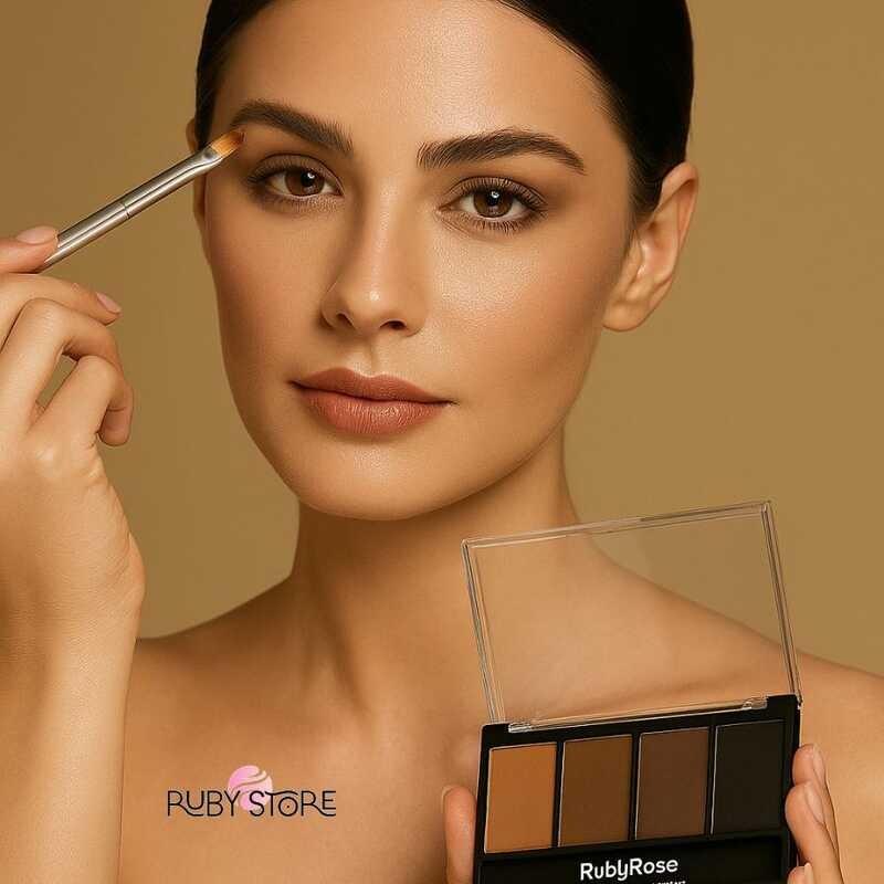 Paleta Maquiagem Sobrancelha Ruby Rose: 4 Sombras Matte Fáceis de Esfumar  Tudo em Um! F572