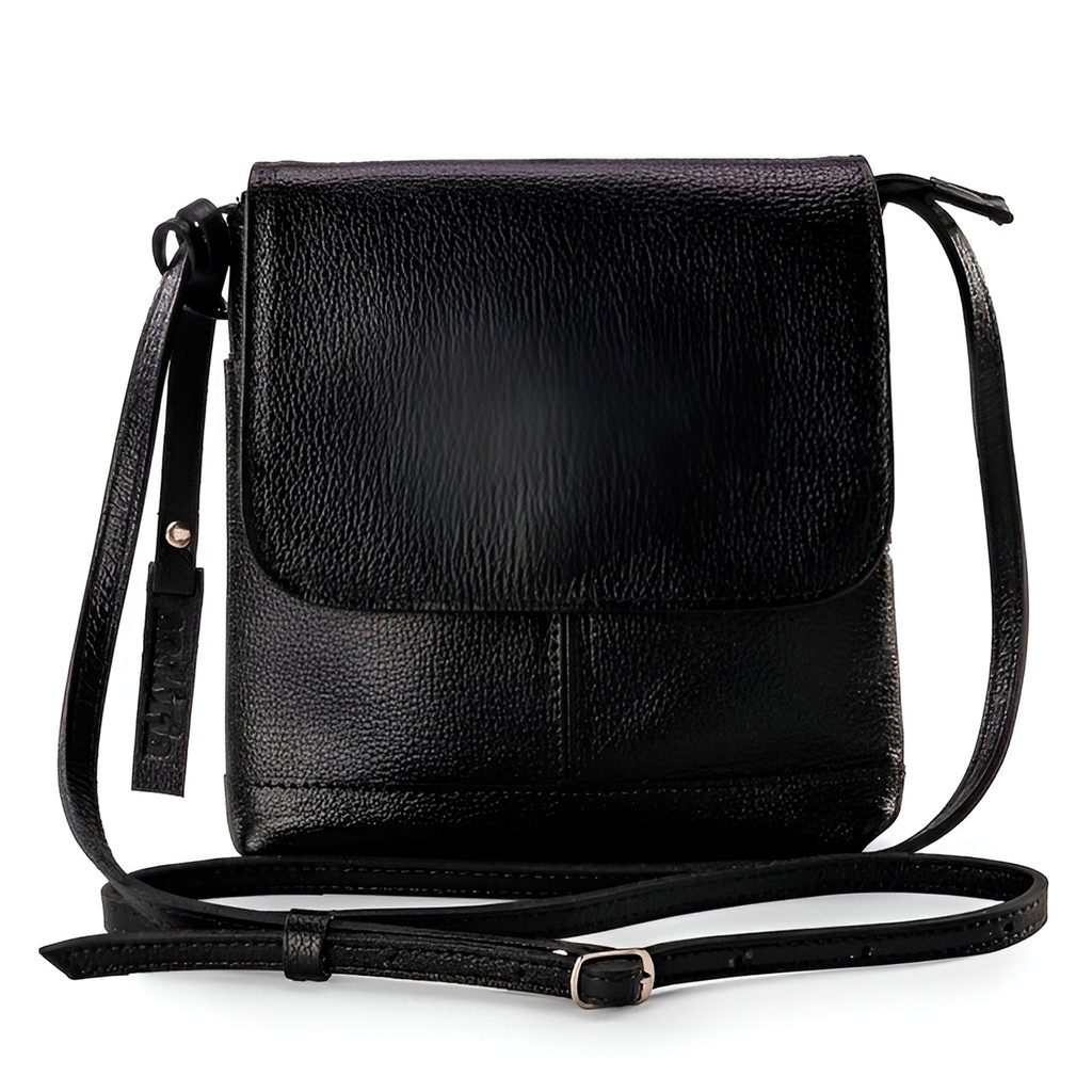 Bolsa de Ombro em Couro Legítimo Modelo Jô, Cor Preto