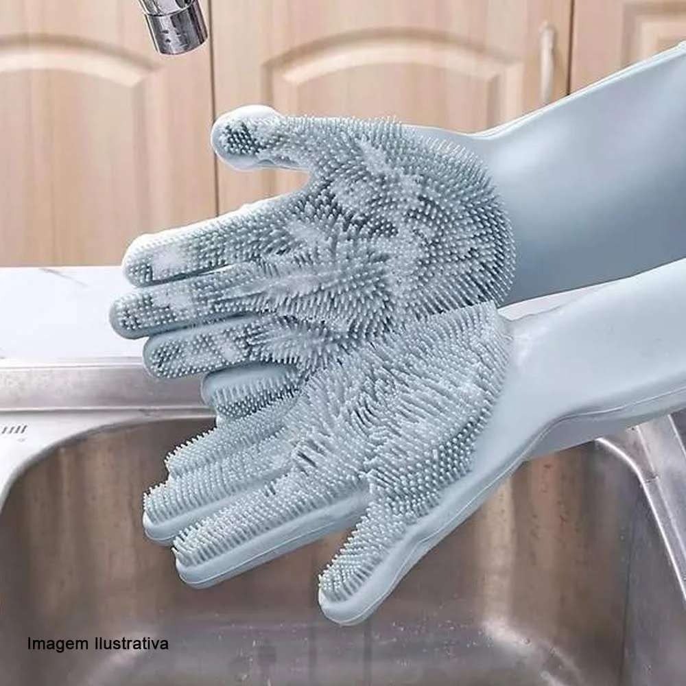 Luva Silicone Limpeza Mágico Cozinha Multiuso Lava Louça Par Cinza Esponja Confortável