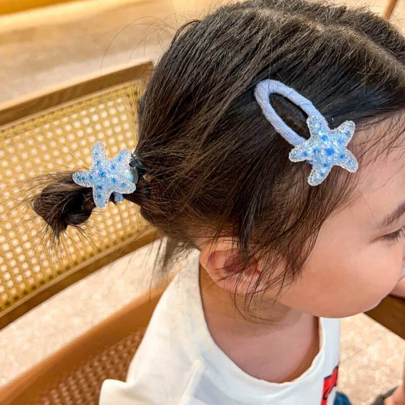 2 Peças Bonito Cristal Açúcar Azul Estrela Do Mar Crianças Elásticos Faixas De Cabelo Meninas Acessórios Para O — imagem 2 de 2