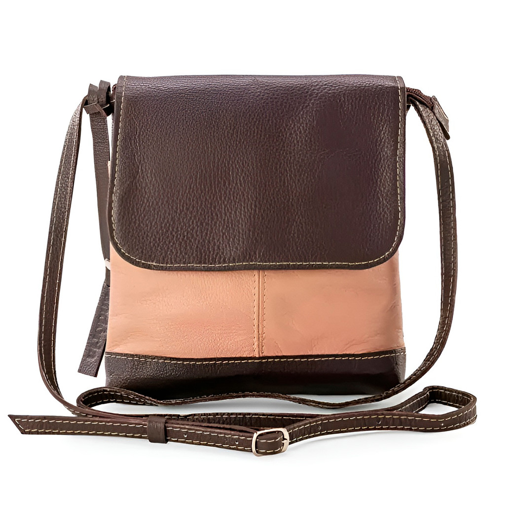 Bolsa de Couro Legítimo Transversal Tiracolo Modelo Jô Modelo:Tons Terrosos