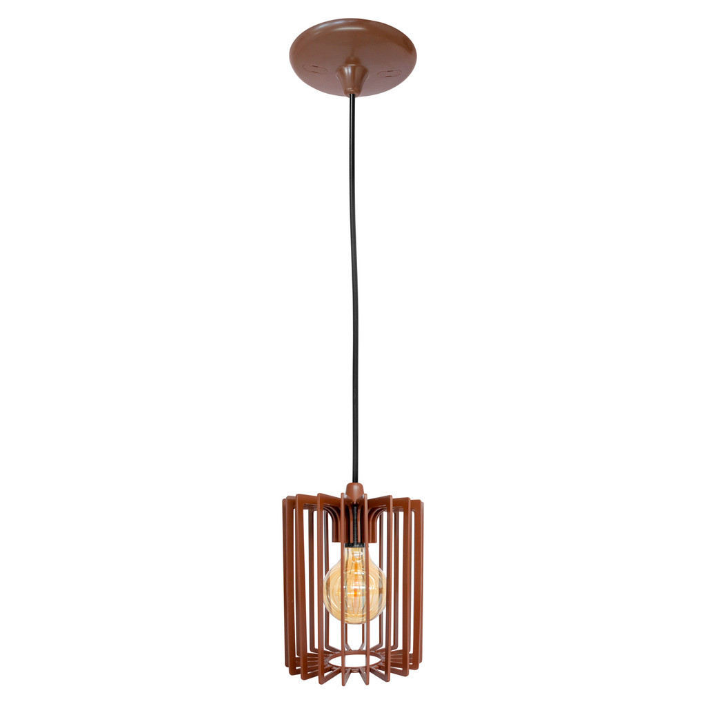 Lustre Pendente Ivy Cilindro Canopla Redonda Marrom