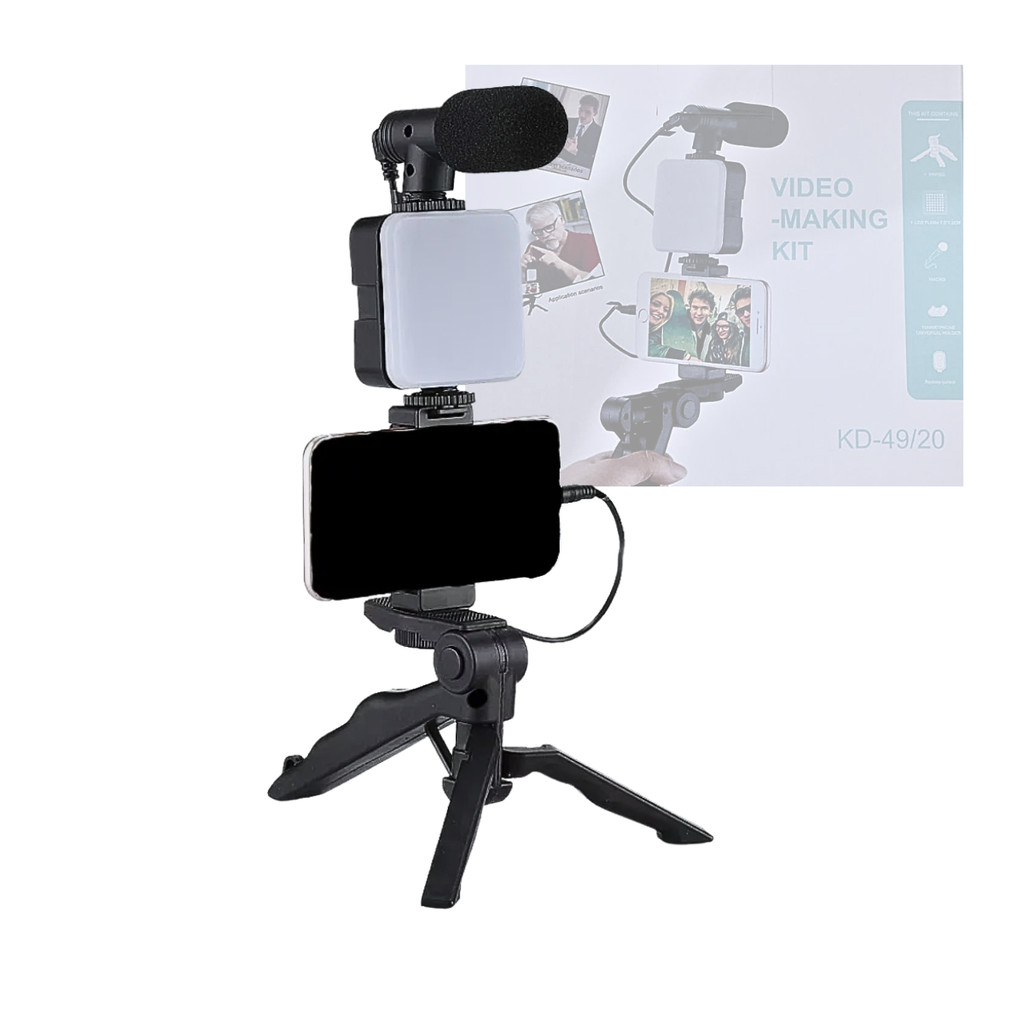 Suporte para Celular com Tripé Luz LED para Streaming Podcast Self com Microfone T&Z TZ-KD-4  9/20