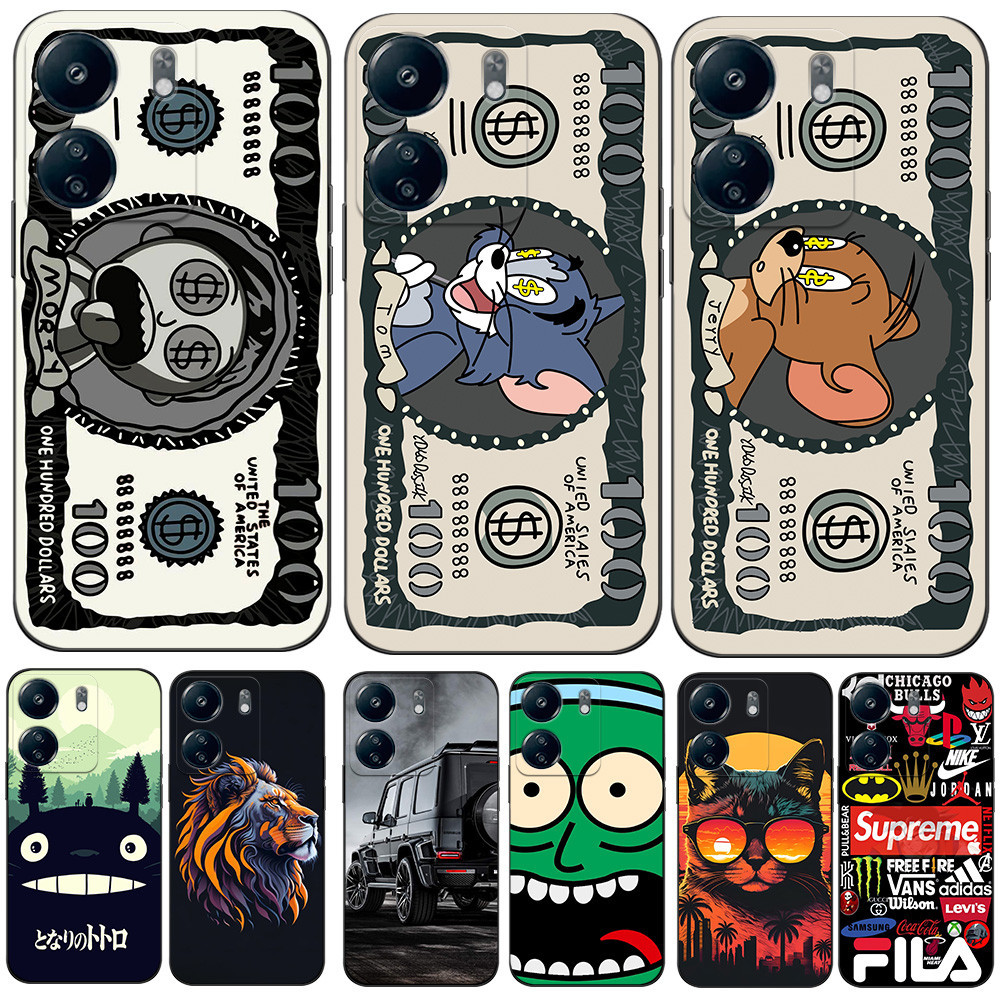 Para xiaomi Redmi 13C 4G POCO C65 Capa Traseira Do Telefone Silicone Macio Protetor De Preto Tpu Engraçada Gato Dólar em Oferta na Shopee