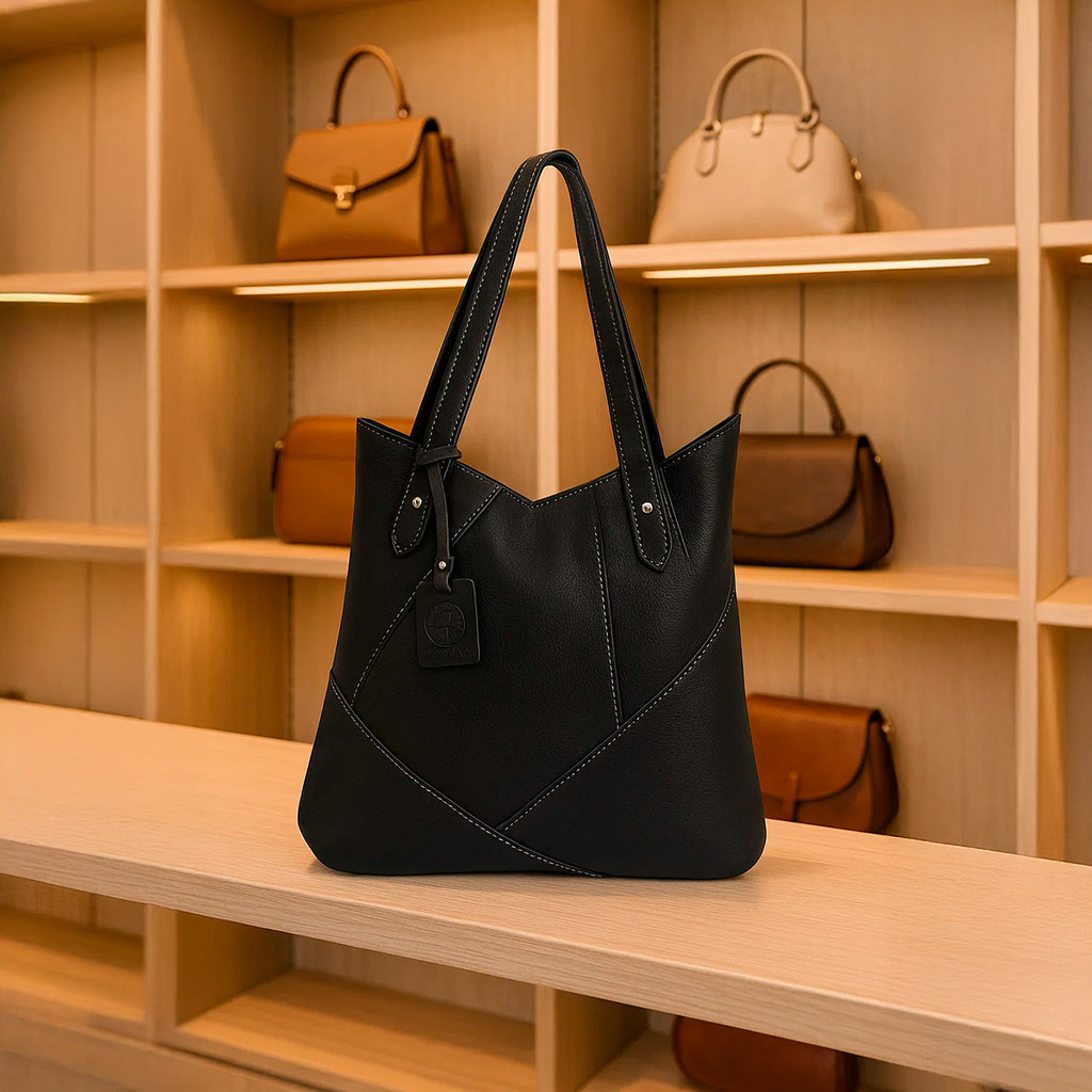 JS Bolsa de Ombro em Couro Legítimo Maria Feminina com Design Atemporal e Espaço Amplo Preto