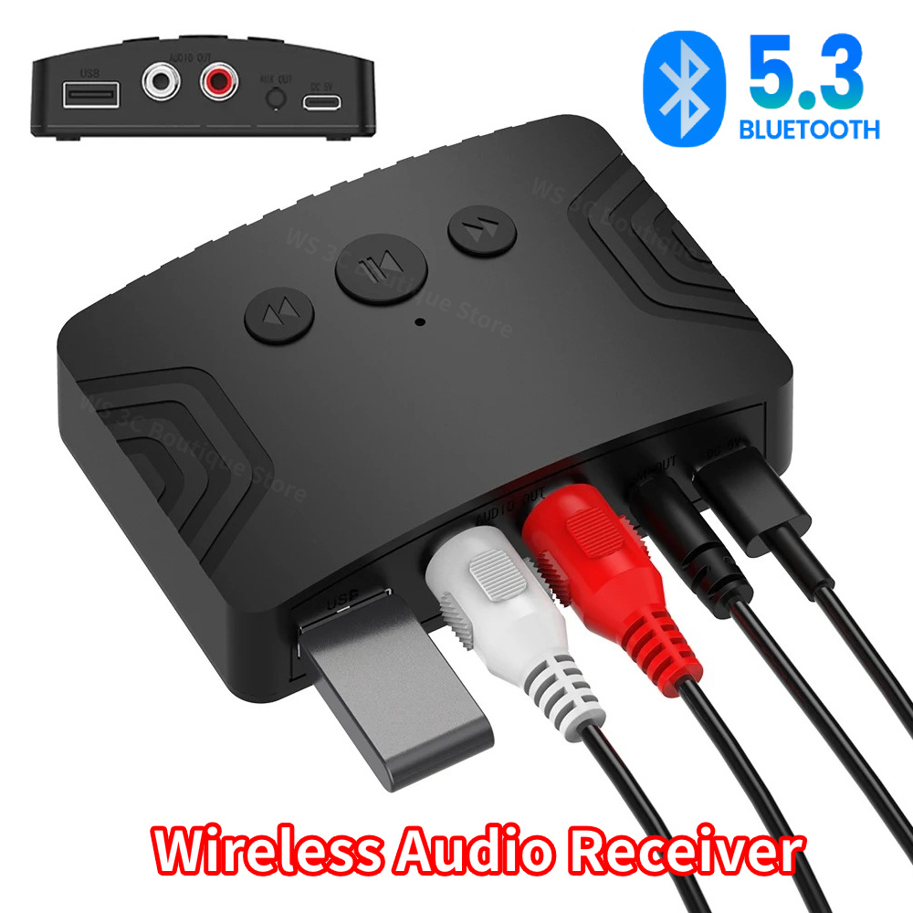 Receptor De Áudio Bluetooth 5.3 AUX RCA USB U-Disco Estéreo 3.5mm Música Adaptador Sem Fio Para PC TV Carro Kit Amplificador Alto-Falante