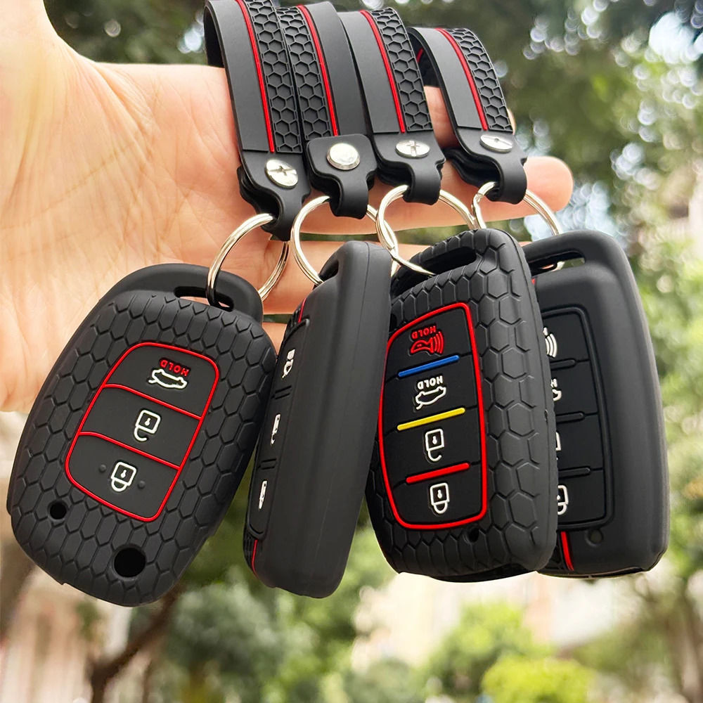 Capa De Silicone Para Chave Com Chaveiro , De Carro , Organizador Hyundai Tucson Kona Solaris Elantra I10 I20 Santa Fe