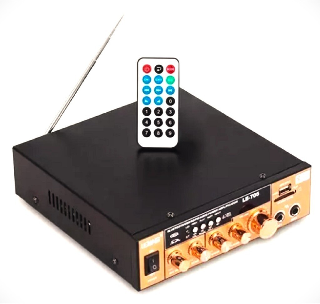 Amplificador Mini Receiver Rádio Som Bluetooth Usb 200w Karaokê Stéreo 2 canais