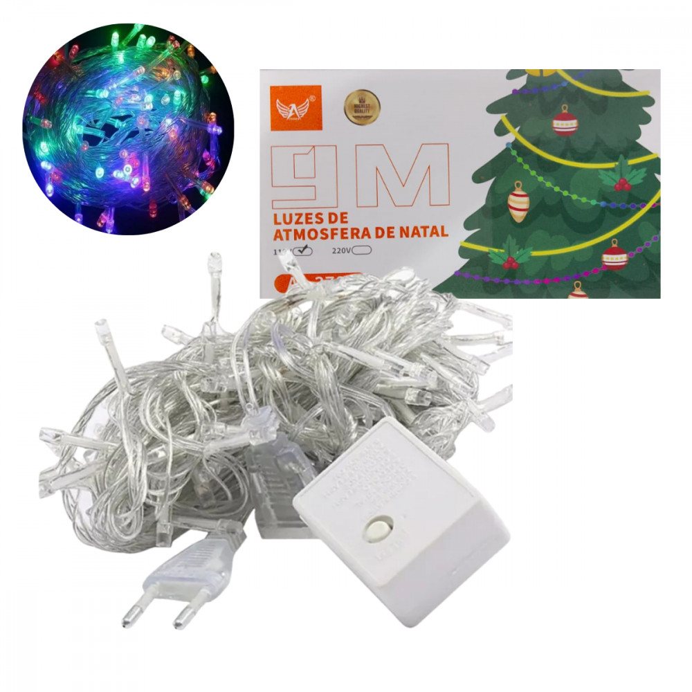 Luzes de Natal LED Coloridas 9m Fio Transparente - AL-3701