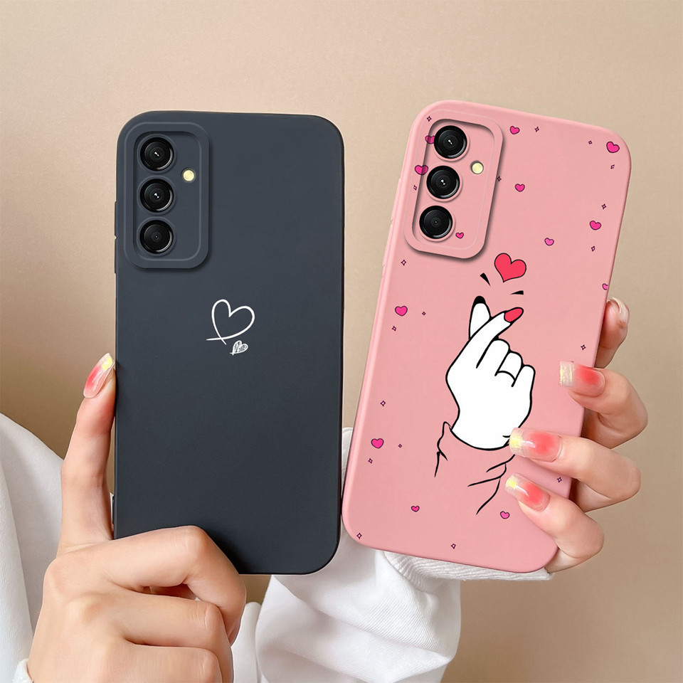 Estojo Para Samsung Galaxy M35 5G Love Heart Gesture Beautiful Butterfly Square Silicone Anti-Choque Simplicidade De Gota Capa Shell