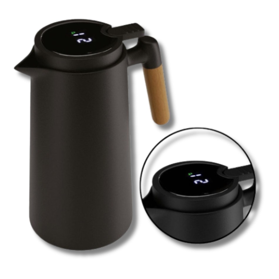 Garrafa Térmica de água, 1 Litro Garrafa Térmica Com Termômetro Led Para Chás / Café Design Moderno Cabo Em Madeira