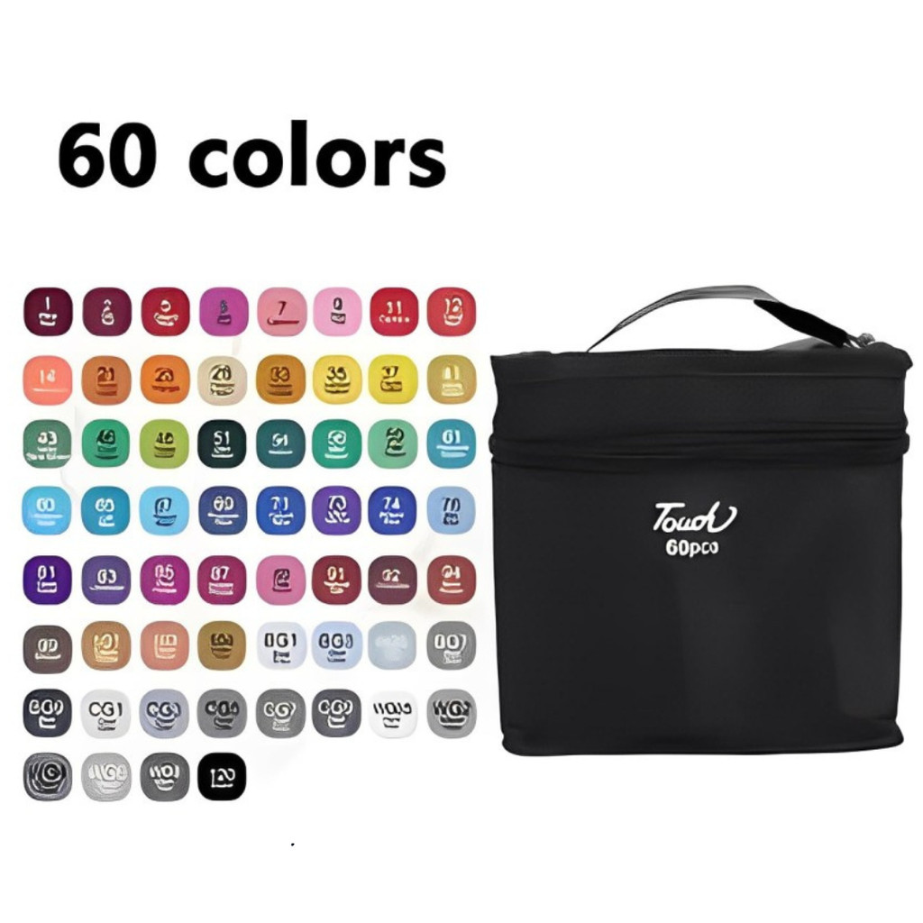Conjunto de Caneta Colorida Ponta Dupla 60Pçs com Estojo (Versão Pretas ou Brancas)