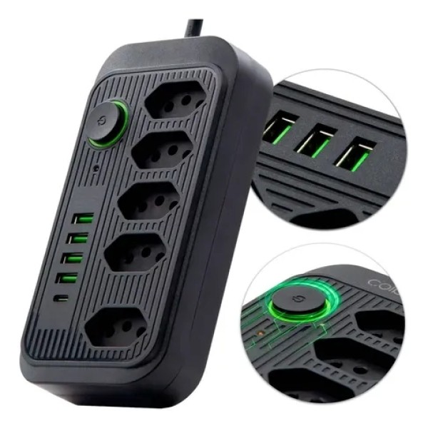 Filtro de Linha 5 Tomadas 4 USB Cabo 2 Metros Extensão Elétrica Preta Bivolt Cor Preta em Oferta na Shopee
