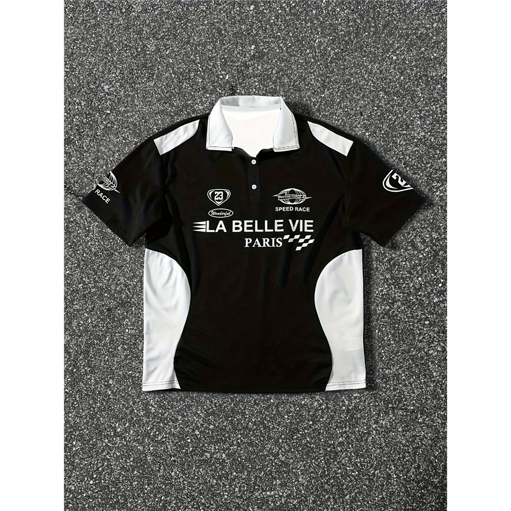 Camisa Masculina – Gola Contrastante Preta E Branca , Carcela Frontal Com Botões , Verão Respirável Para Roupas Formais em Oferta na Shopee