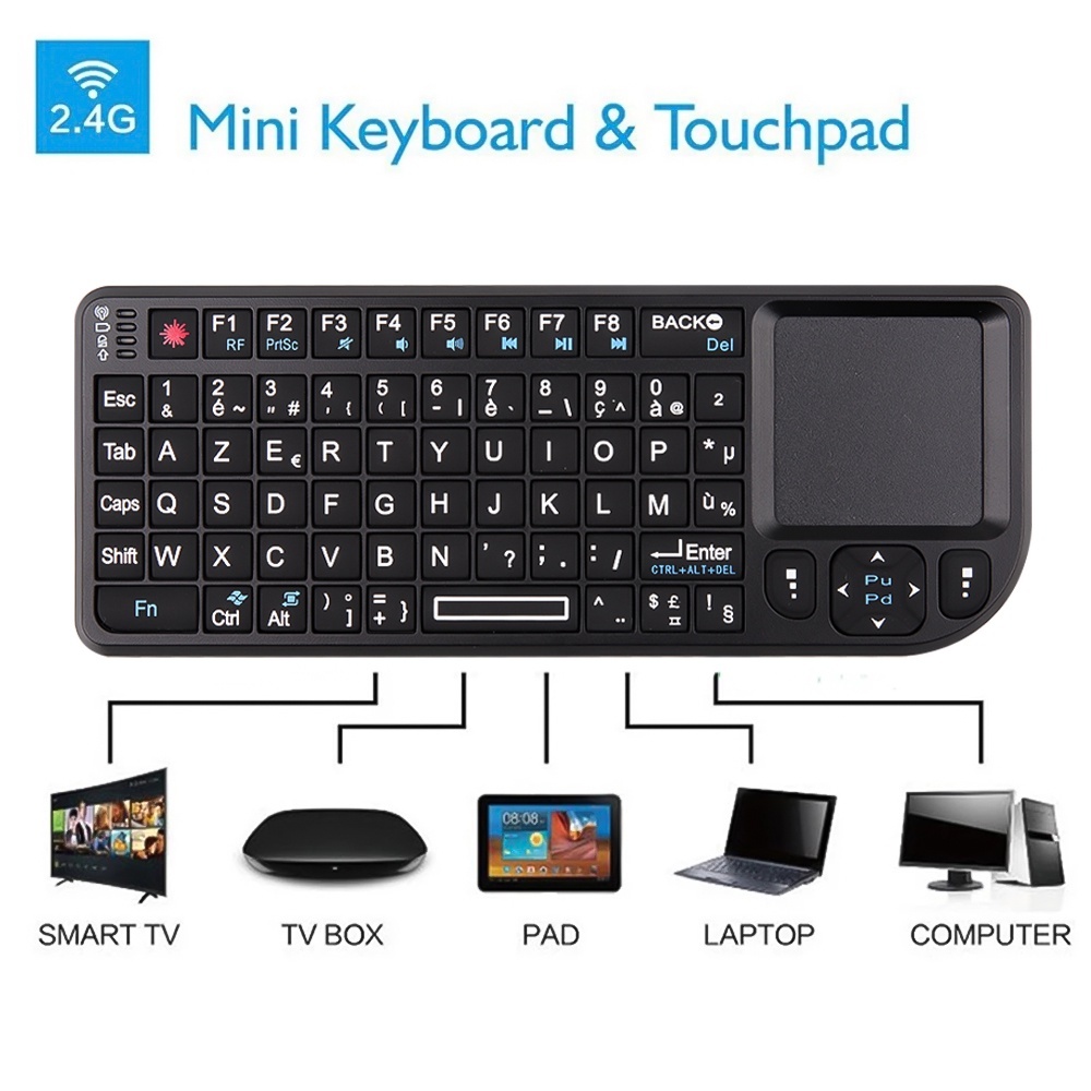 Mini Teclado Sem Fio 2.4G RF Espanhol Francês Russo Inglês Backlight Touchpad Mouse Para PC Notebook Caixa De Tv Inteligente