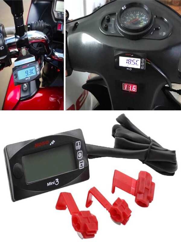 Motocicleta Universal Multi-função KOSO medidor de temperatura da água voltímetro medidor de tempo três metros em um met