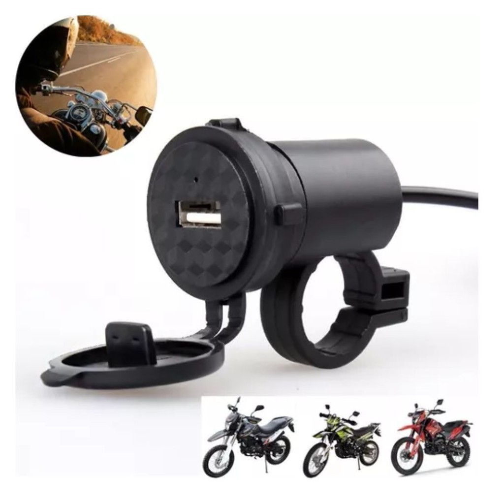 Tomada Carregador De Celular Usb Moto Universal Impermeável Motocicleta, Bike, Veículo elétricos
