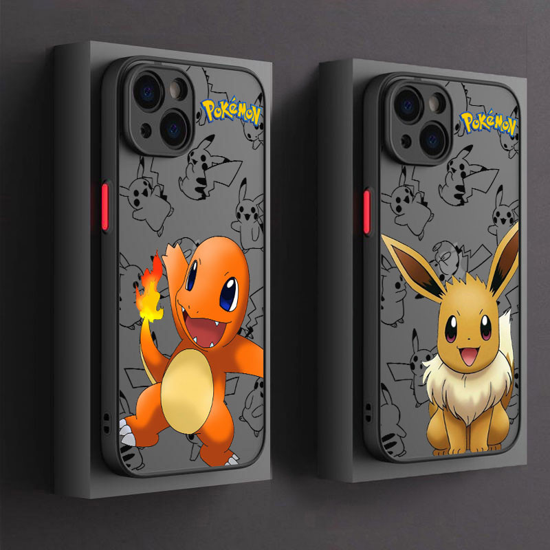 Capa De Celular Charmander Eevee Pokemon Para iphone 15 11 14 Plus 16 Pro Max 12 13 Mini Silicone 16Pro 15Plus Transparente Fosca Anti-Impacto Armadura
