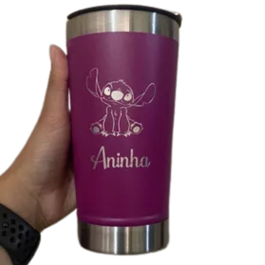Copo Térmico 473ml Personalizado - Tampa Colorida!