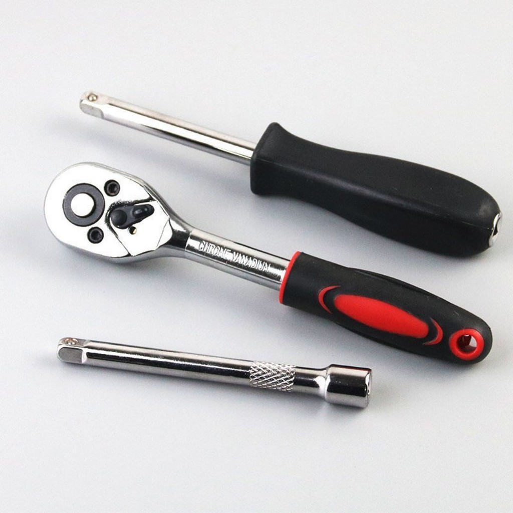 Conjunto com 46 chaves catraca Egofine, soquete de 6,35 mm, com conjunto de soquete métrico e haste de extensão para reparo de automóveis e uso doméstico, com estojo de armazenamento