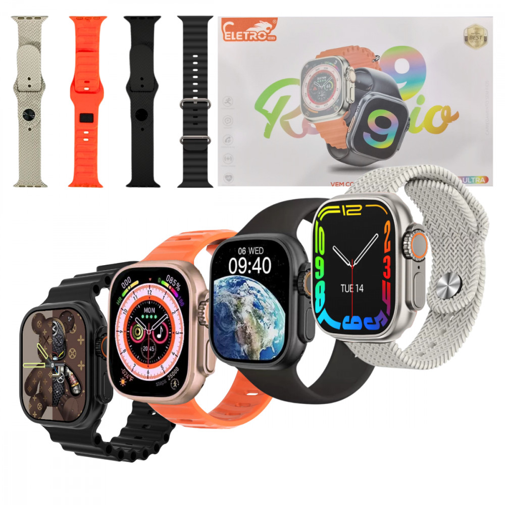 Smartwatch Eletromex W9 Ultra 49mm - 4 Pulseiras Rosa