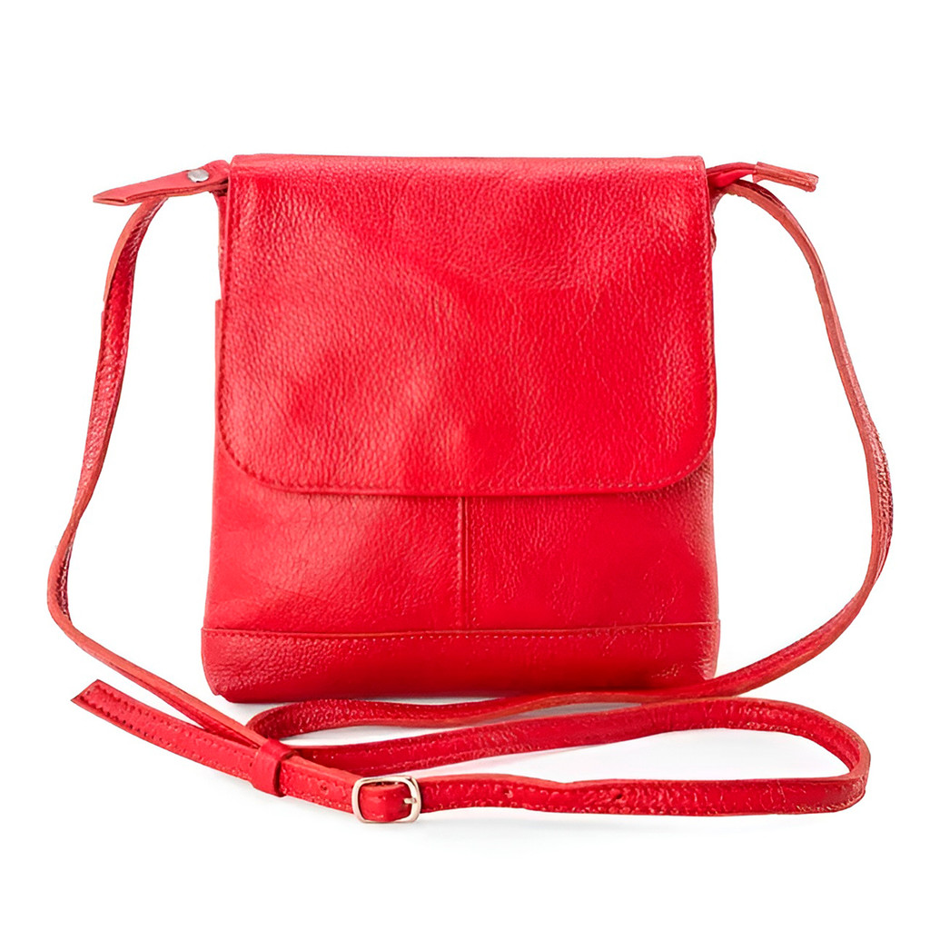 Bolsa de Ombro em Couro Legítimo Modelo Jô, Cor Vermelho