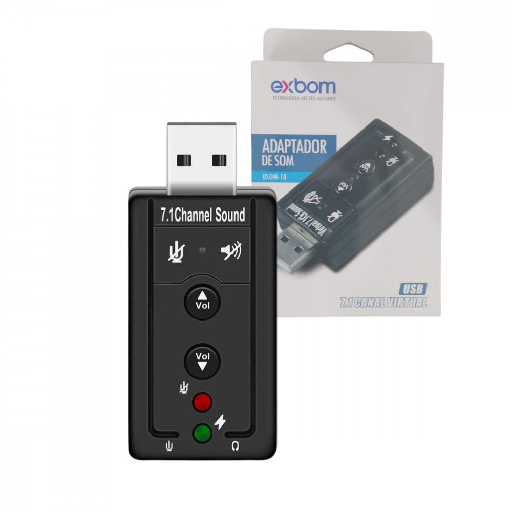 Adaptador USB 7.1 Exbom: Som Virtual P2 de Alta Qualidade