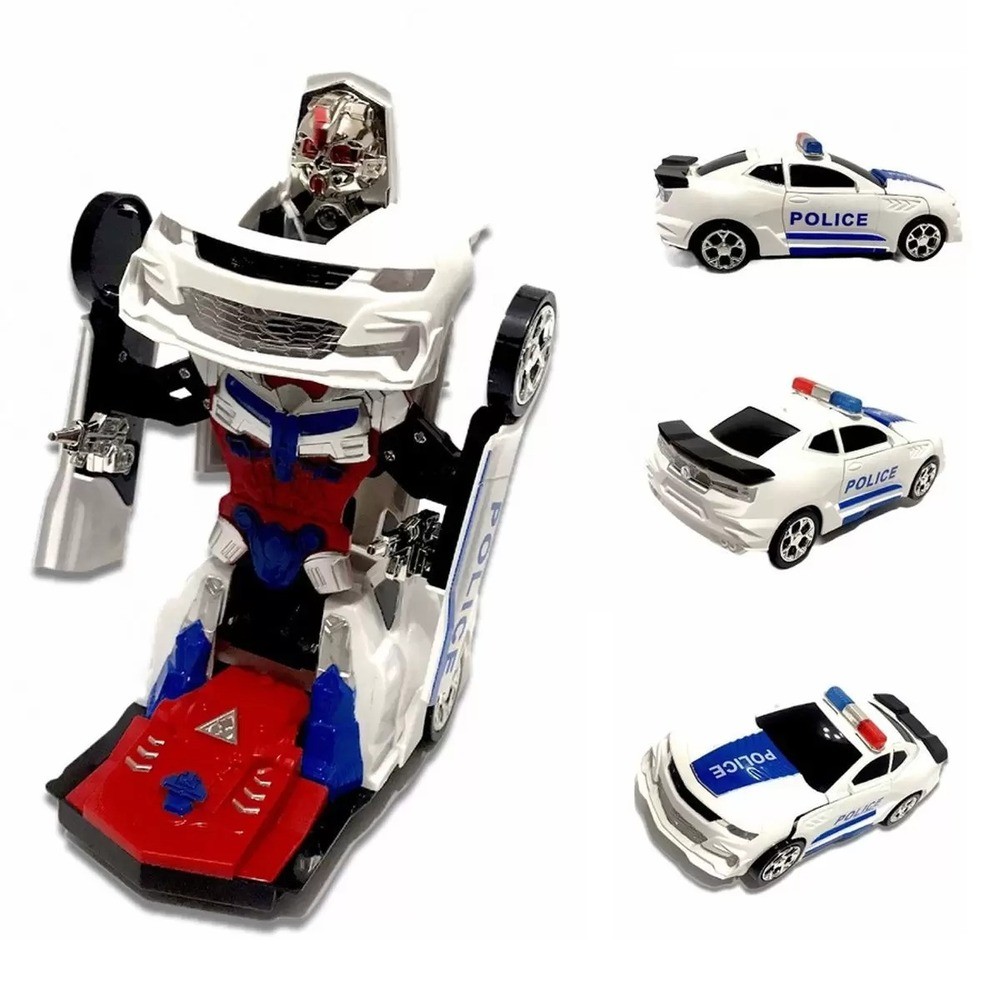 Brinquedo Carro de Policia Transformers Robô Carrinho Bate Volta Presentes De Natal