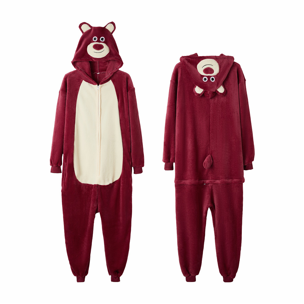 Novo Kigurumi Lotso Urso Dos Desenhos Animados Flanela Pijamas Feminino Masculino Com Capuz Macacões Anime Cosplay Traje em Oferta na Shopee