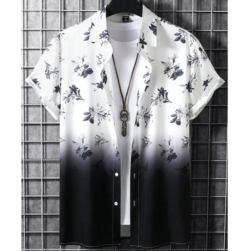 Camisa Casual estampada de manga curta estilo havaiano 32