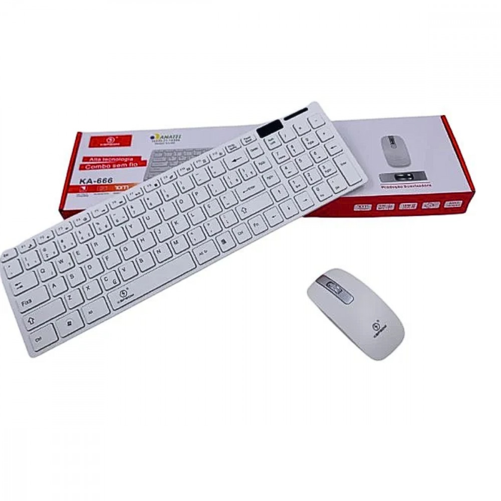 Teclado e Mouse Sem Fio Branco ABNT2 Kapbom KA-666