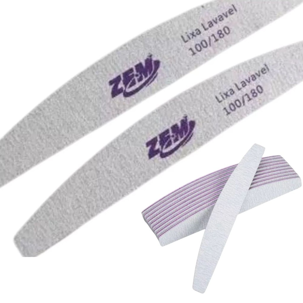 Kit de 20 Lixas Unha Gel Profissional 100/180 Fibra Lavável