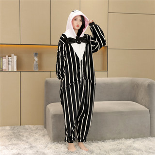 Kigurumi Skellington Jack Pijama De Flanela De Desenho Animado Baju Tidur Mulheres Homens Pijamas Com Capuz Macacões Tra