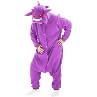 Inverno Unissex Gengar Roxo Demônio Anime Cosplay Trajes Onesies Para O Natal Halloween Kigurumi Pijamas Adultos Criança