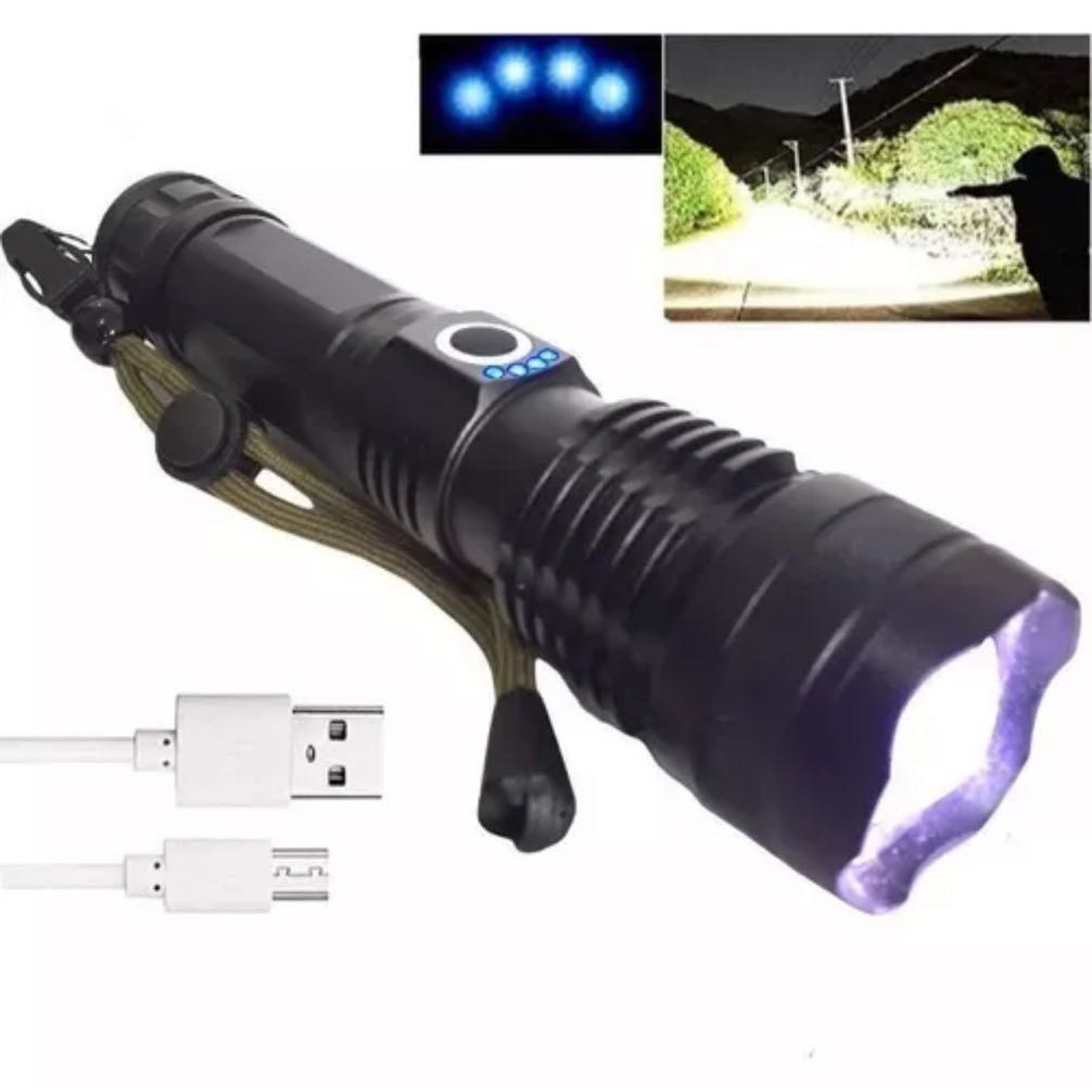 Lanterna Tática Militar T9 Acampamento Recarregável USB Led Resistente a agua Camping