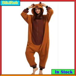 Unissex Kigurumi Marrom Capivara Dos Desenhos Animados Pijamas De Flanela Feminino Masculino Com Capuz Macacões Animais