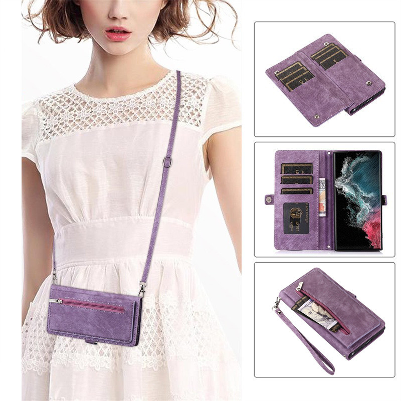Capa Flip Com Zíper Para Samsung Galaxy A08 A07 A06 A18 A17 A16 A15 A14 A27 A57 A37 A56 A36 A26 A54 A55 Mulheres Porta-C