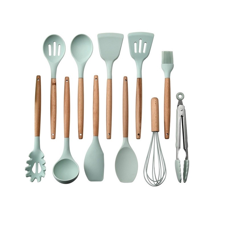 JS Kit Utensilio de Cozinha de Silicone 12 Peças Espátula Verde